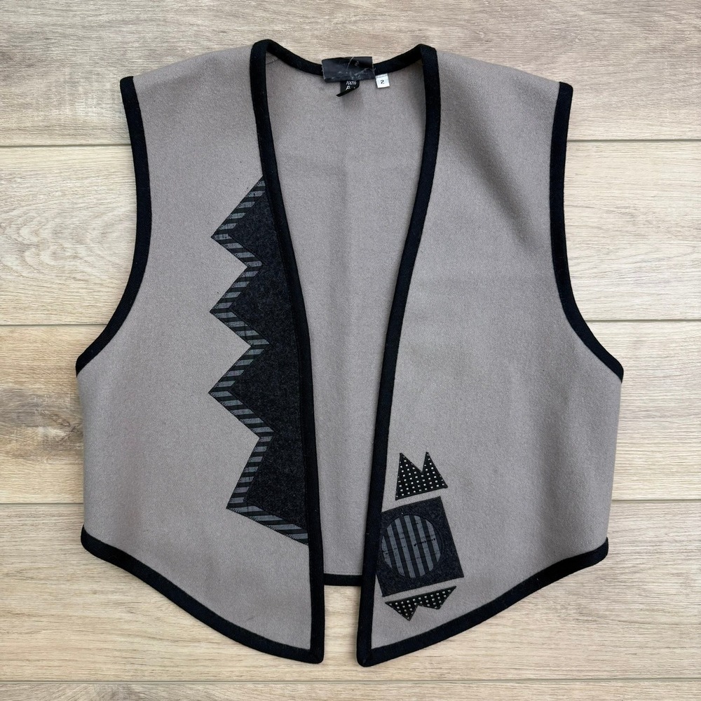 Vintage Wool Beppa Vest Geometric‎ Aztec Festival Gray Artsy southwestern